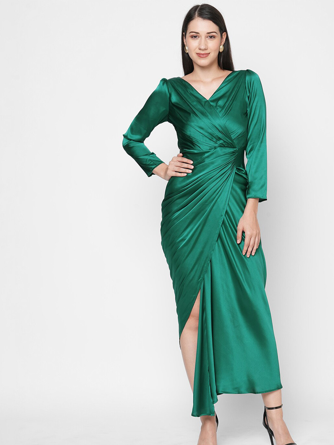 MISH Women Green Solid Maxi Dress