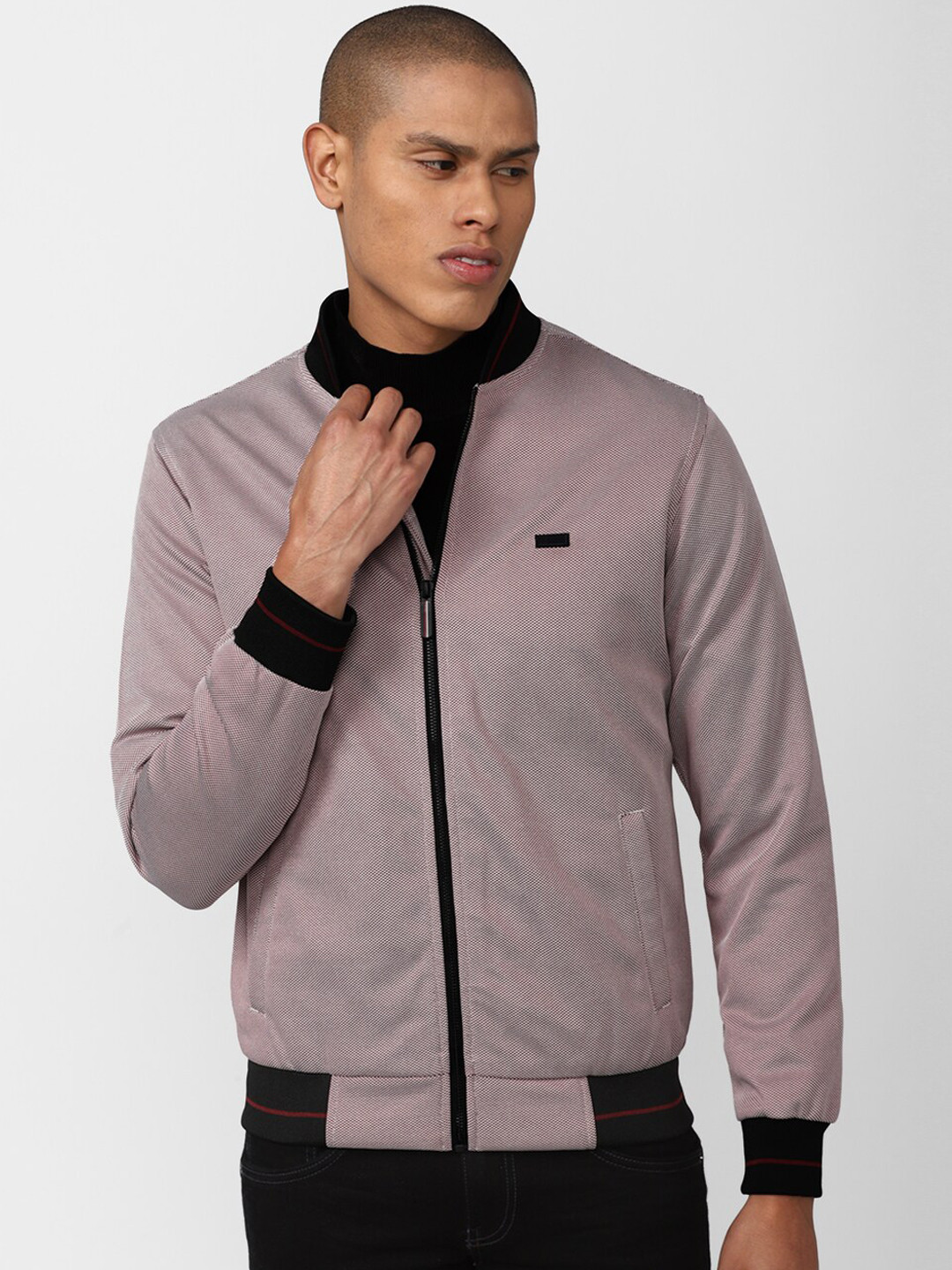 Van Heusen Sport Men Pink & Black Solid Bomber Jacket