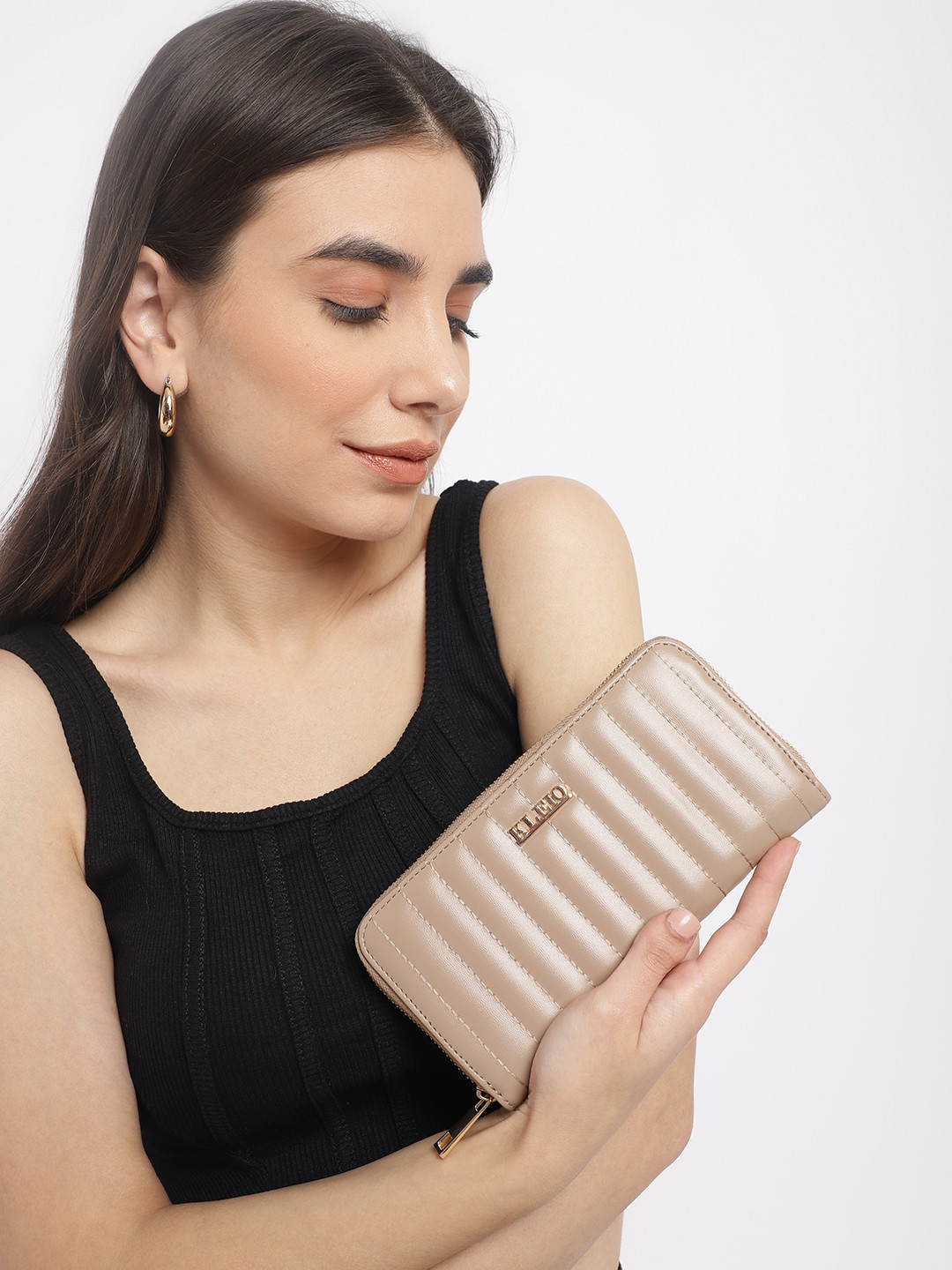 KLEIO Quilted PU Leather Zip Around Wallet