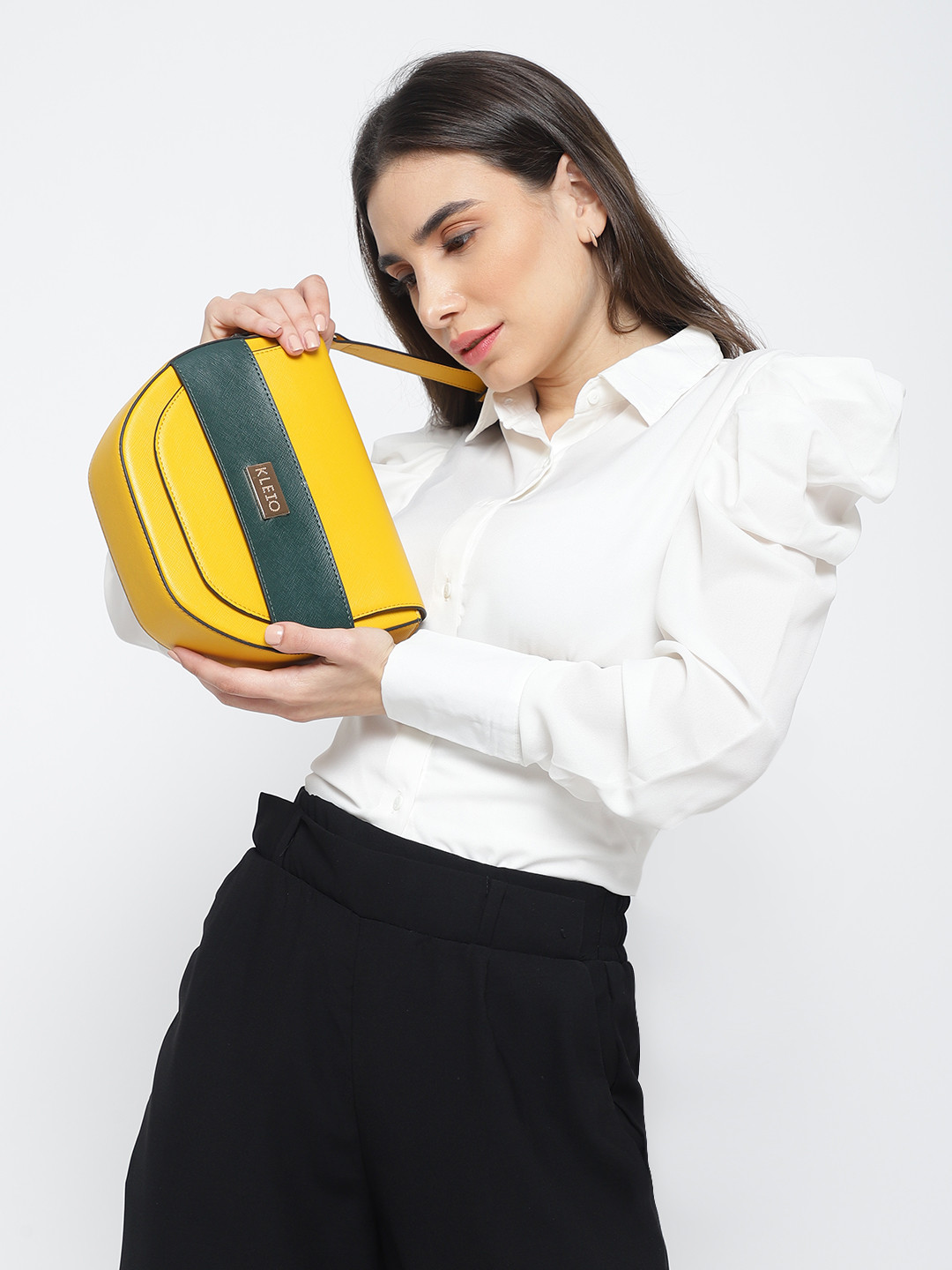 KLEIO Structured Saddle Dual Handle Sling Bag