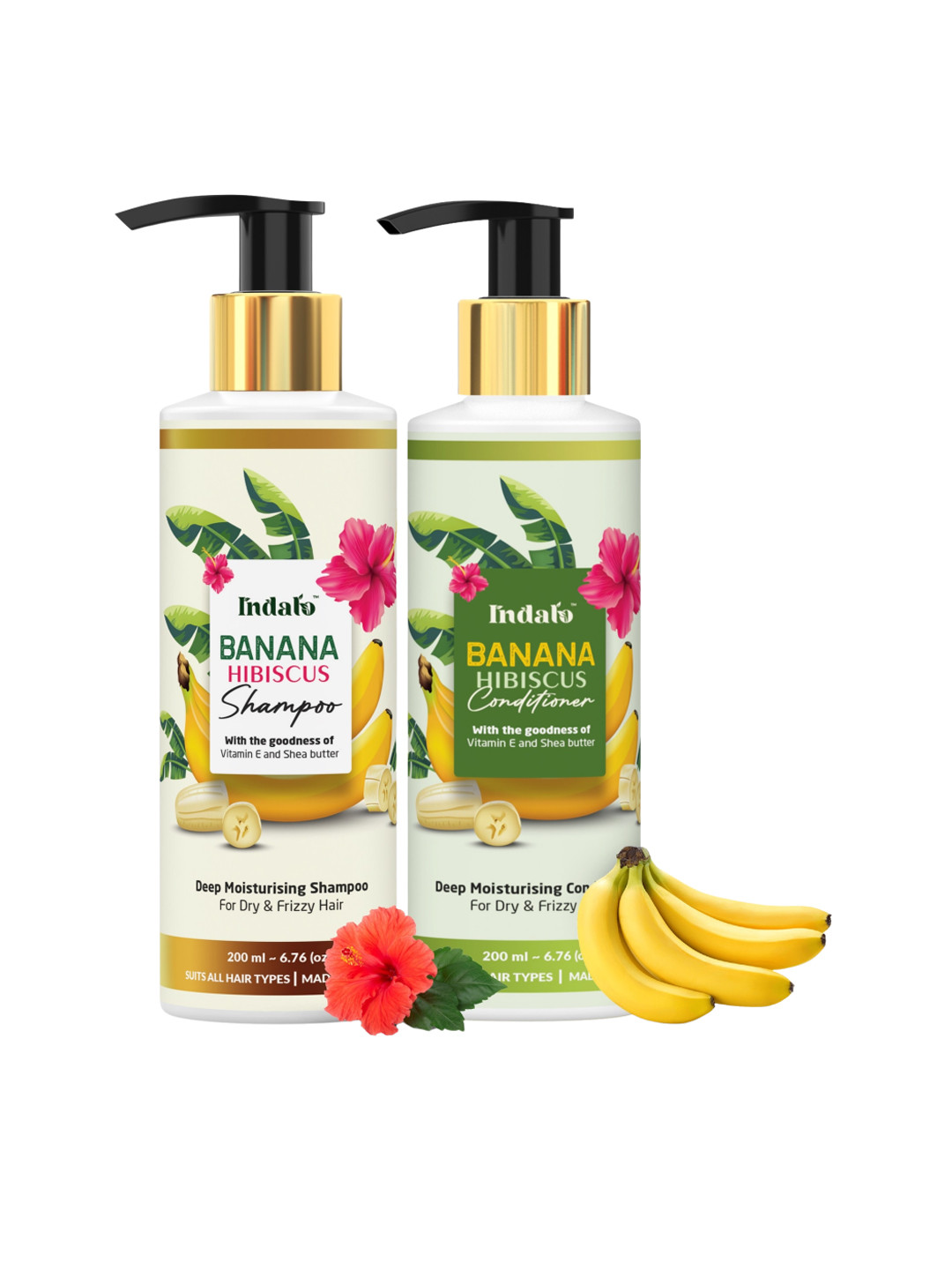 INDALO Set of Banana Hibiscus Shampoo & Conditioner with Vitamin E - 200ml each