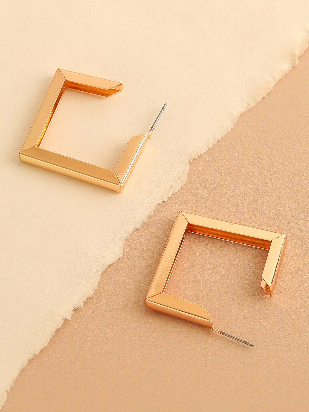 SOHI Gold Plated Square Half Hoop Earrings
