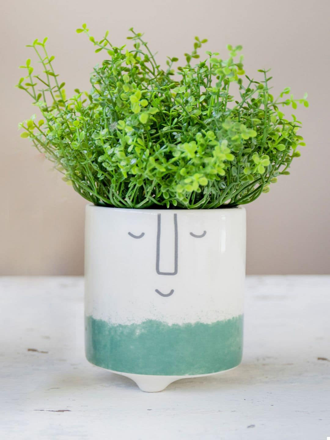 KitchenCraft White & Blue Happy Face Design Ceramic Planter