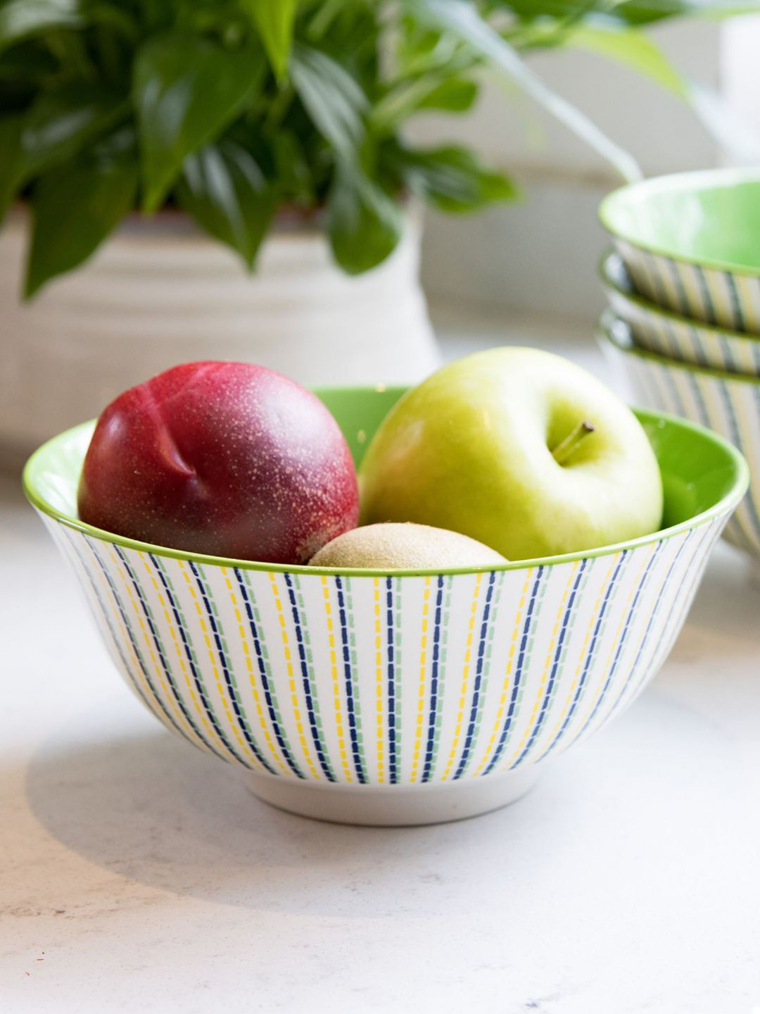 KitchenCraft Green & White Printed Dishwasher & Microwave safe Stoneware Glossy Bowl