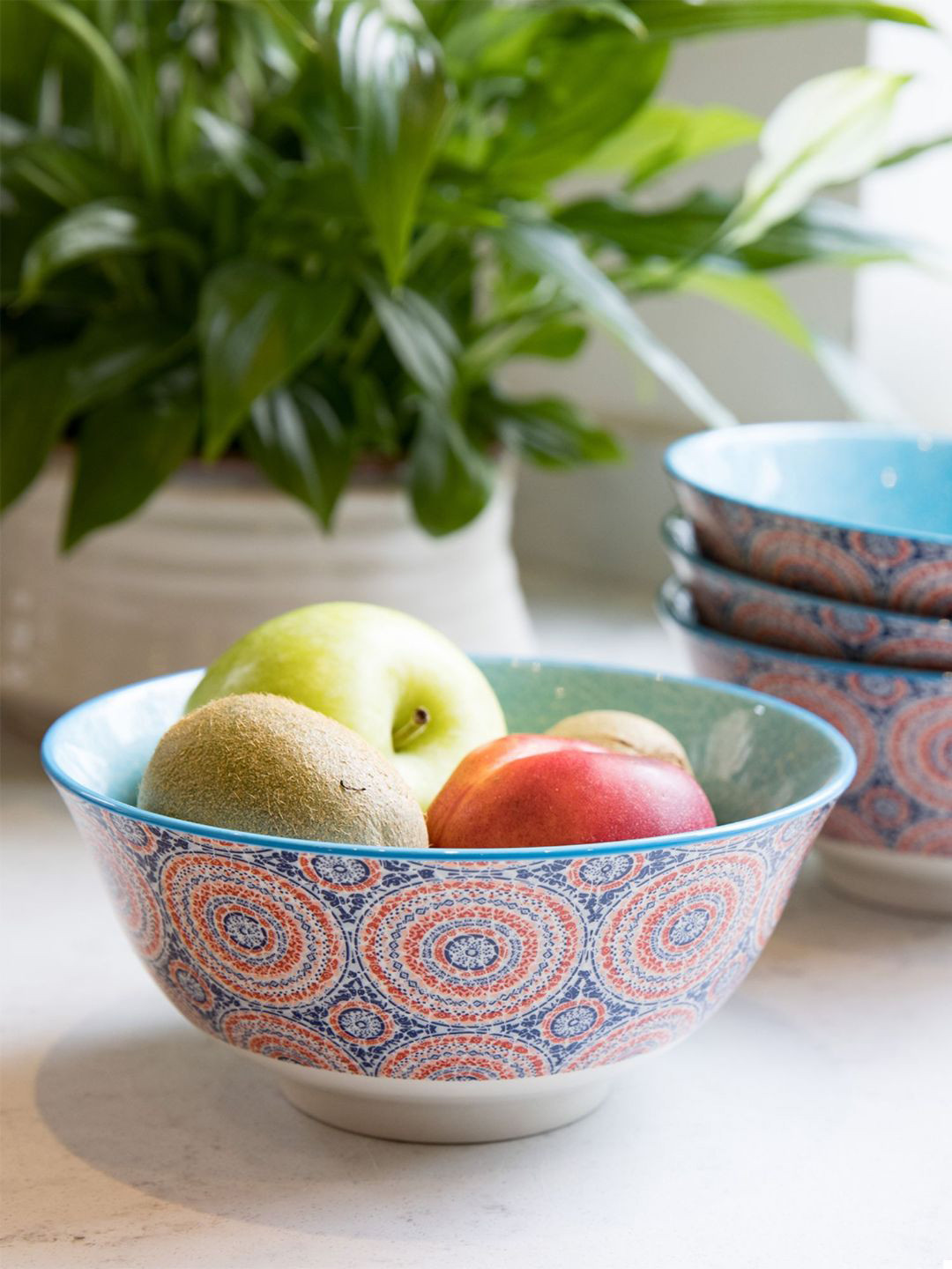KitchenCraft Blue & White Printed Dishwasher & Microwave safe Stoneware Glossy Bowl