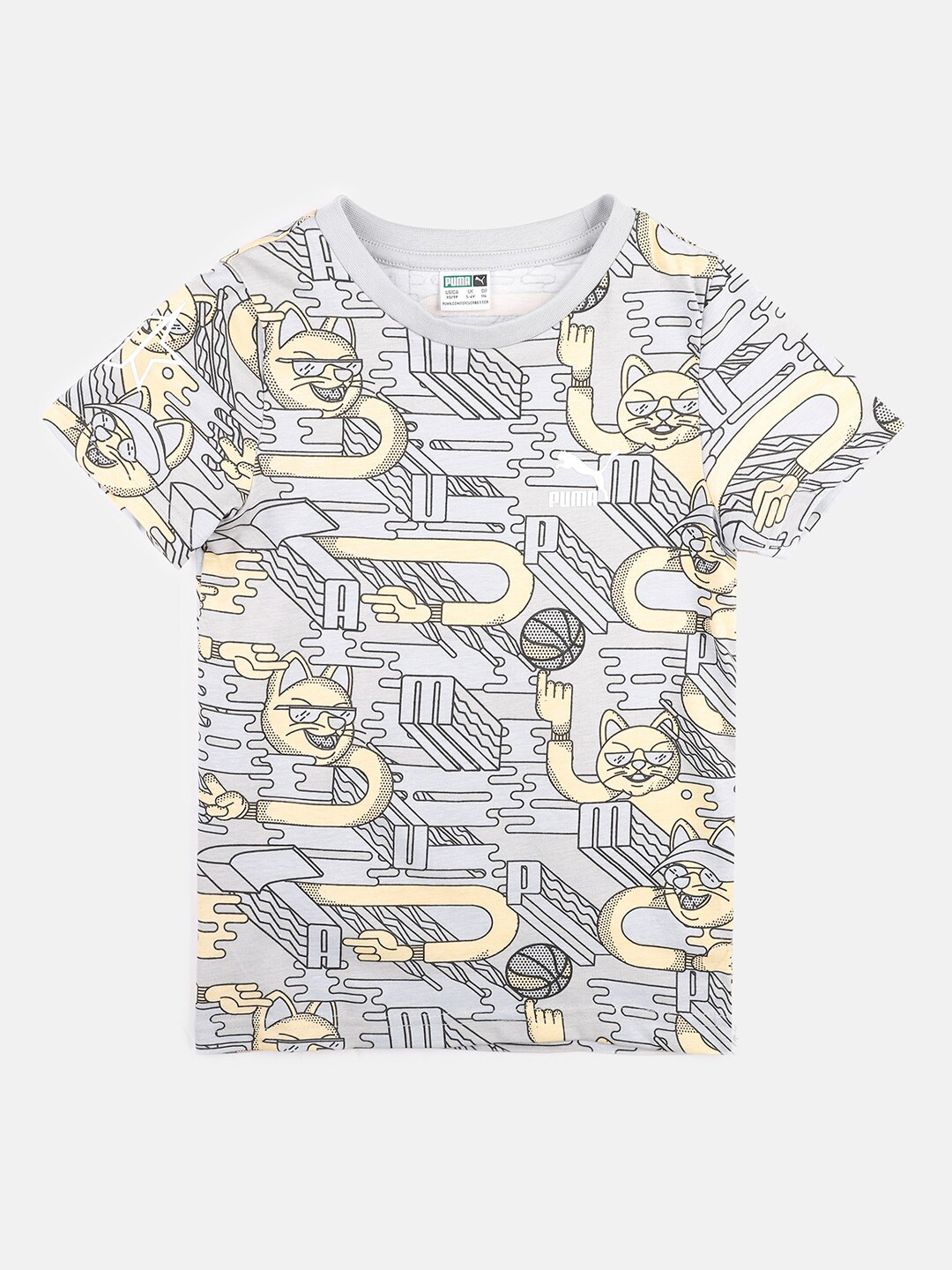 Puma Boys Yellow & Grey Puma X 1Der KL Rahul Character Youth Cotton T-Shirt