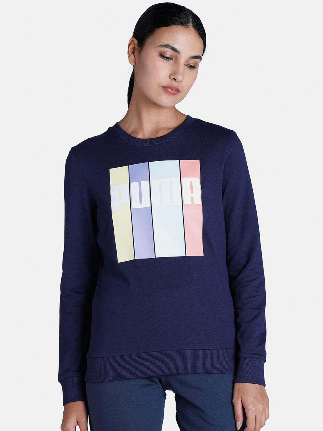 Puma Women Regular Fit Cotton Graphic Crew Sweatshirt