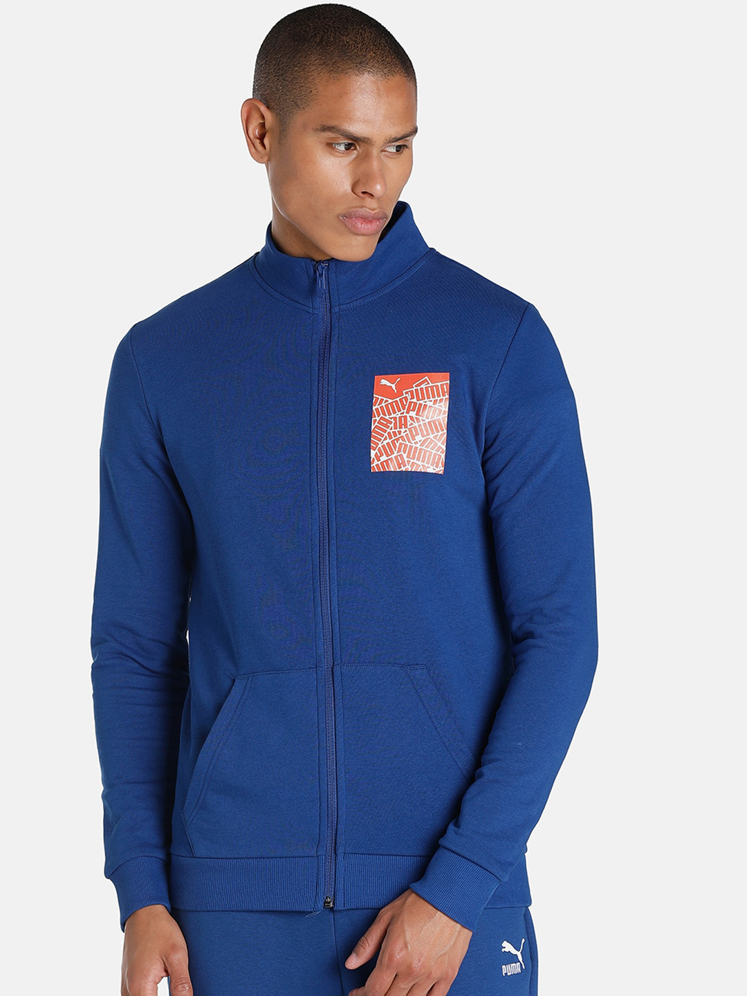 Puma Men Blue Graphic Logo Slim Fit Jacket