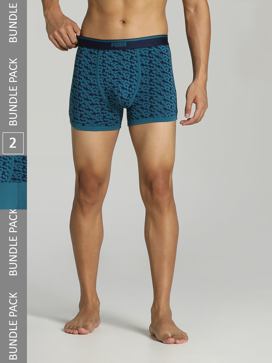 Puma Men Blue Pack Of 2 Stretch Aop Solid Trunk