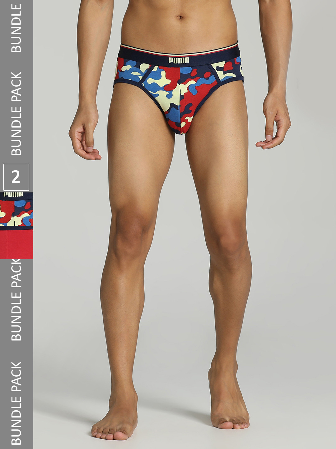 Puma Men Pack Of 2 Blue & Red Stretch Camo Printed Cotton Basic Briefs