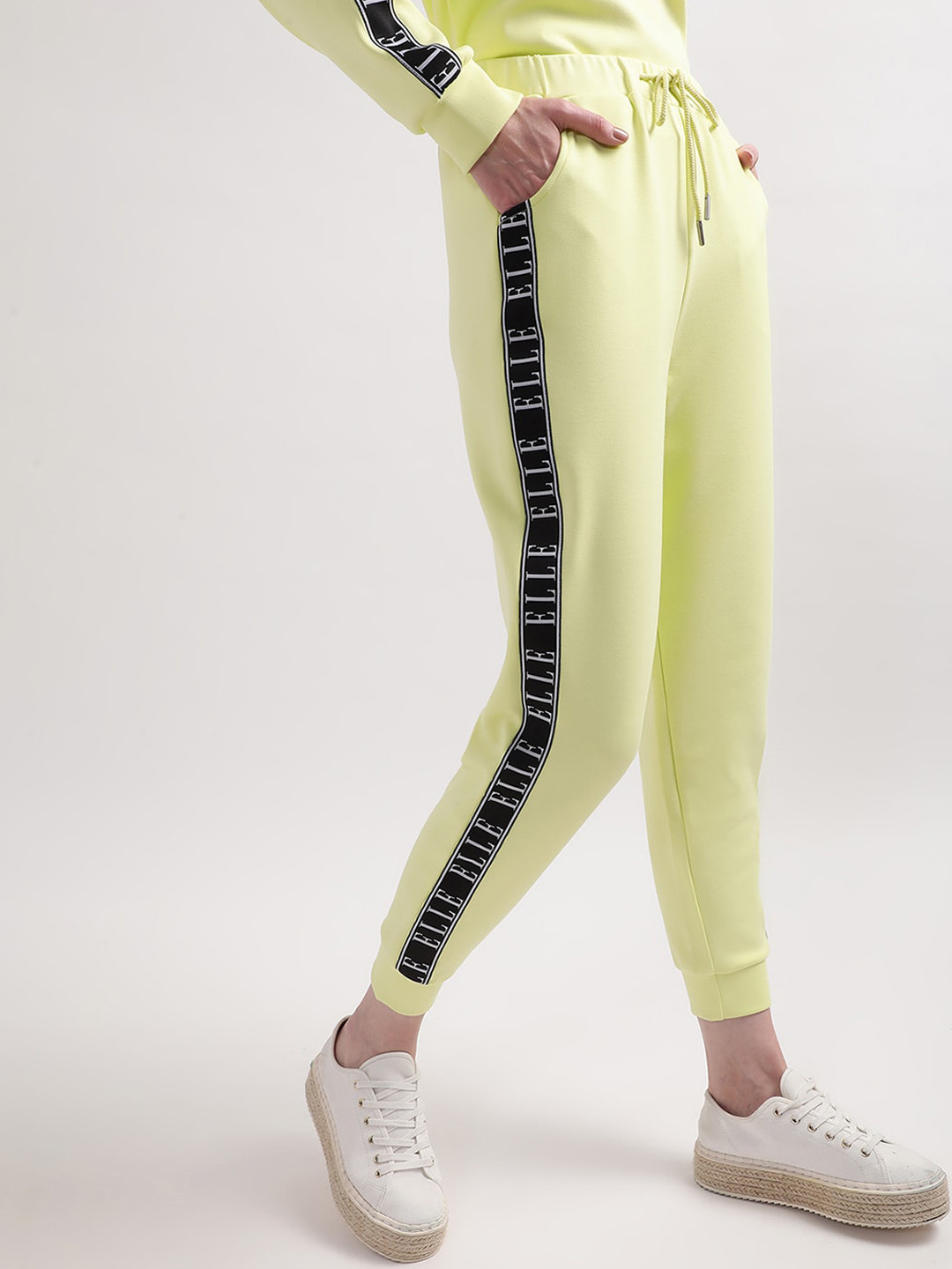 ELLE Women Lime Green & Black Solid Regular Fit Jogger