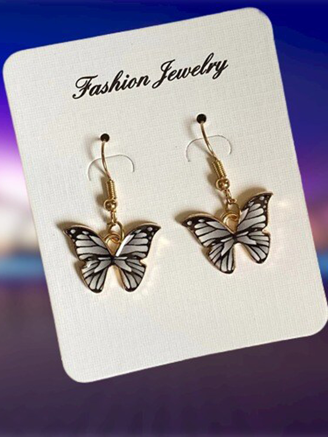 Pinapes  Pack Of 2 Gold Plated Pink & Grey Butter Fly Drop Earrings