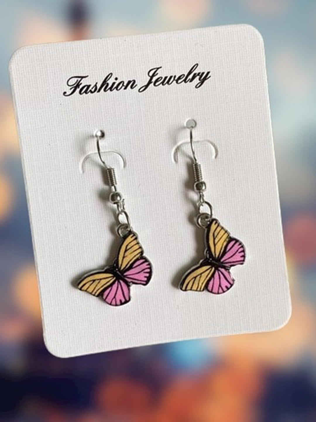 Pinapes Pack Of 2 Gold Plated Pink & Yellow Butter Fly Drop Earrings
