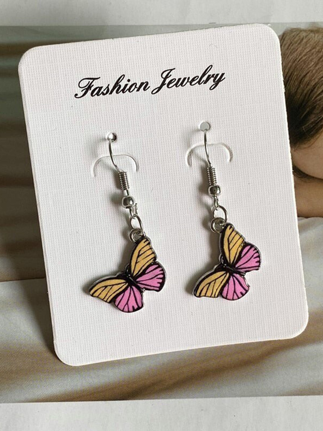 Pinapes Pack Of 2 Gold Plated Red & Yellow Butter Fly Drop Earrings