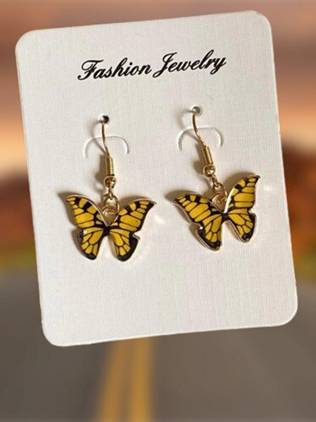 Pinapes  Pack Of 2 Gold Plated Orange & Yellow Butter Fly Drop Earrings