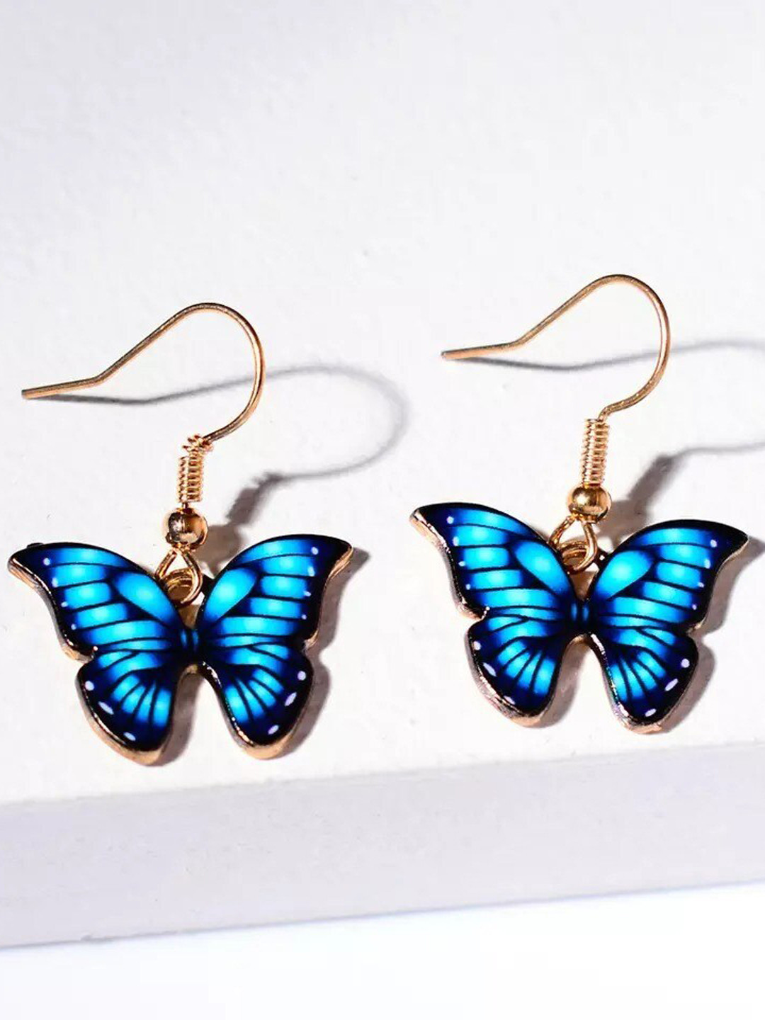 Pinapes  Pack Of 2 Gold Plated Pink & Blue Butter Fly Drop Earrings