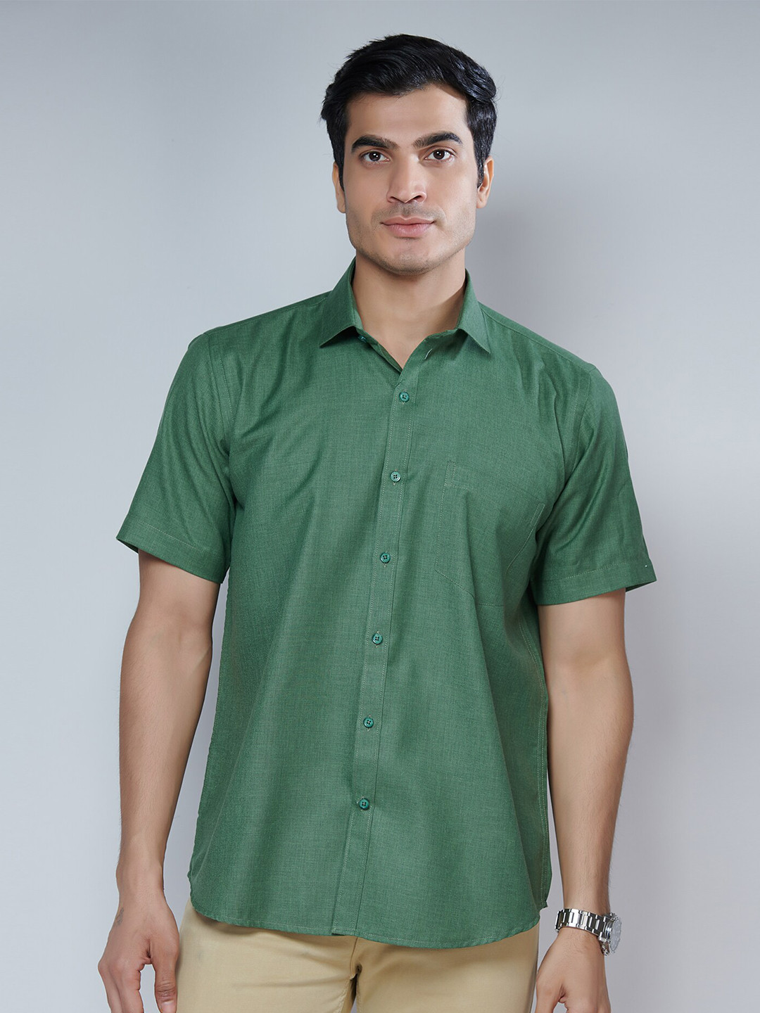MARK & ALBERT Men Sea Green Regular Fit Cotton Formal Shirt