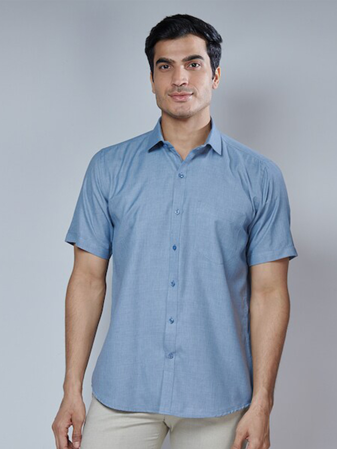 MARK & ALBERT Men Blue Regular Fit Cotton Formal Shirt