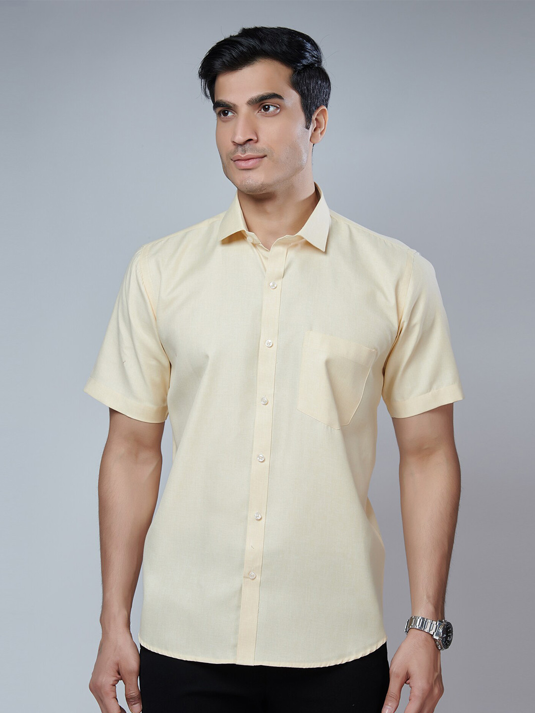 MARK & ALBERT Men Cream-Coloured Classic Slim Fit Cotton Formal Shirt
