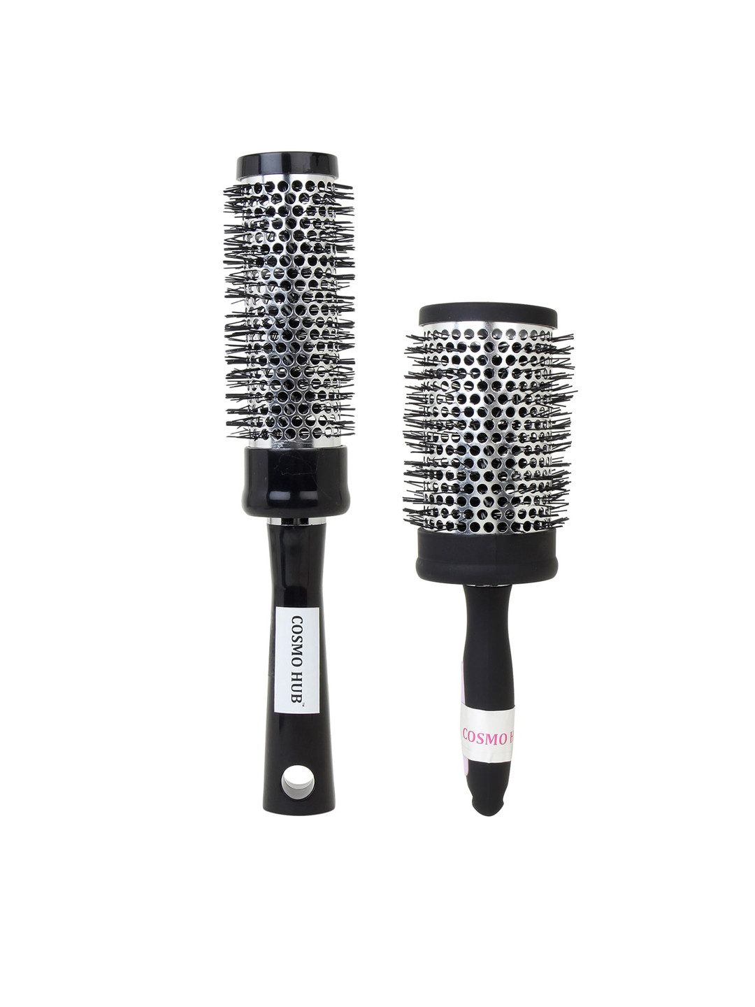 COSMO HUB Set of 2 Small & Big Metal Roller Brush - Black & Silver