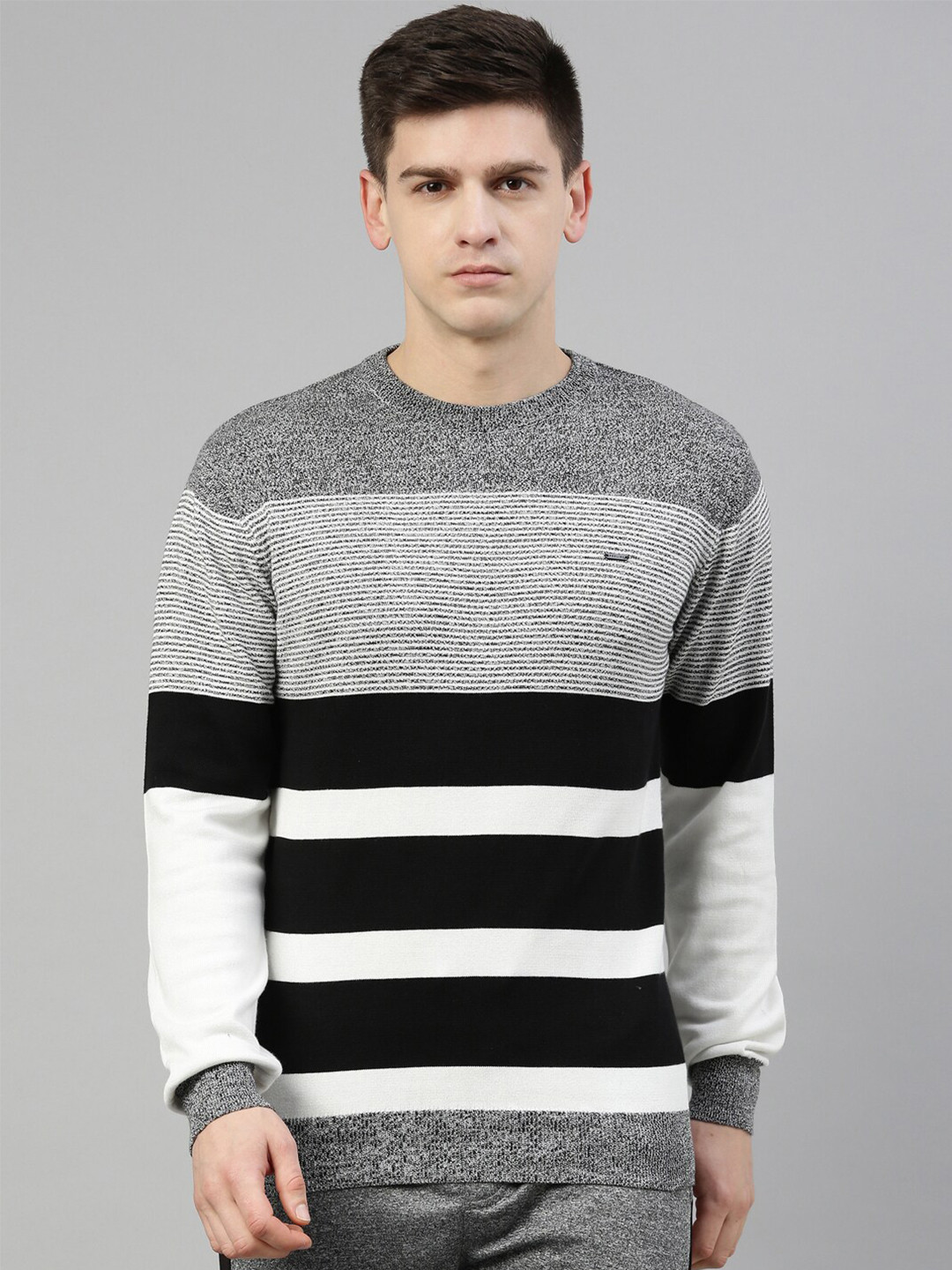 Proline Active Men Black & Grey Striped Striped Pullover
