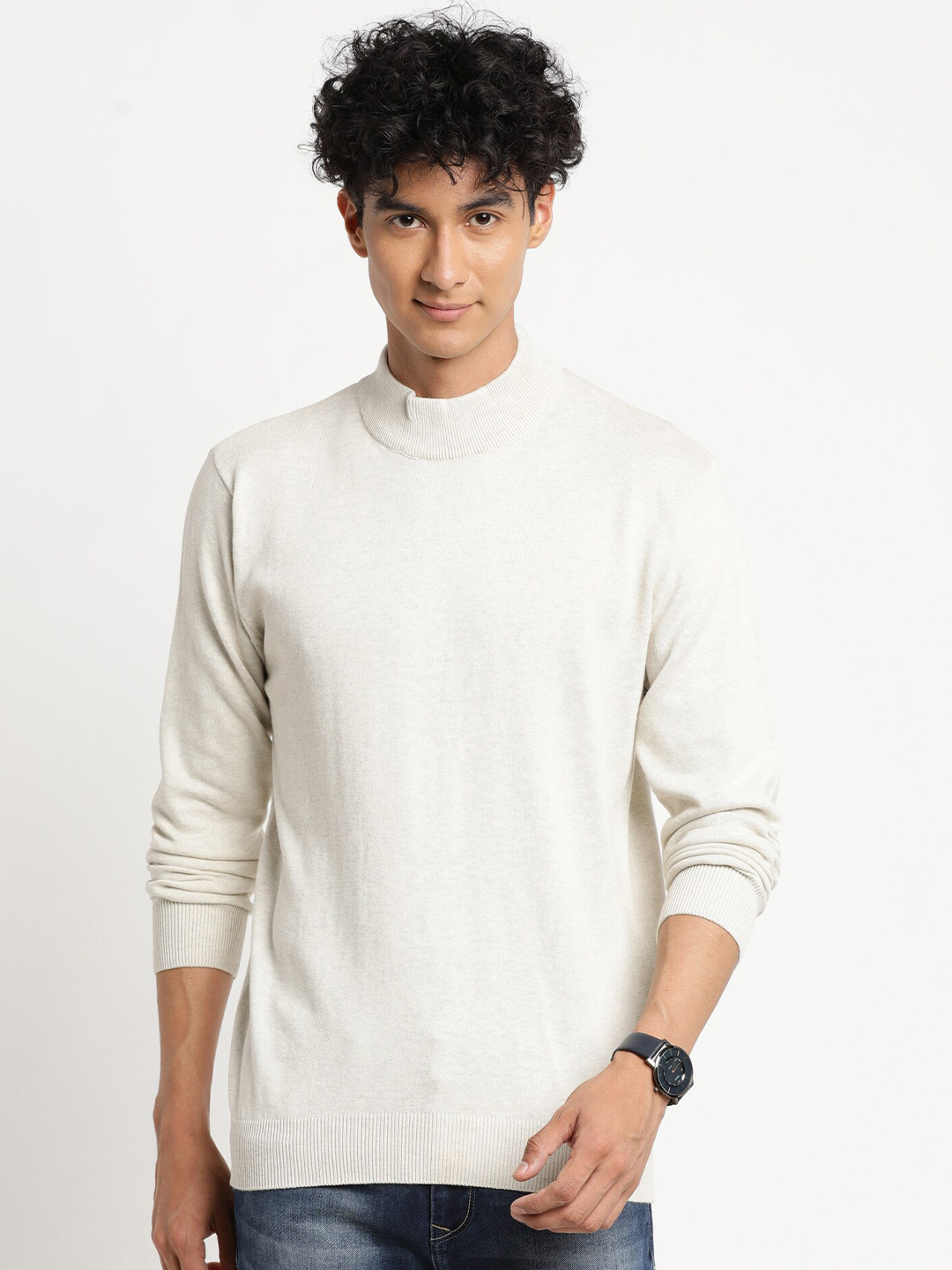 Turtle Men White Pullover Cotton Sweater