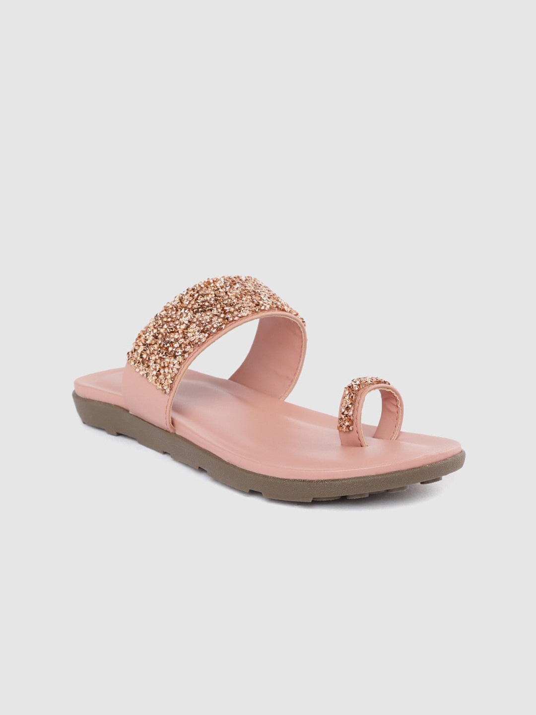 Funku Fashion Women Peach-Coloured Embellished One Toe Flats