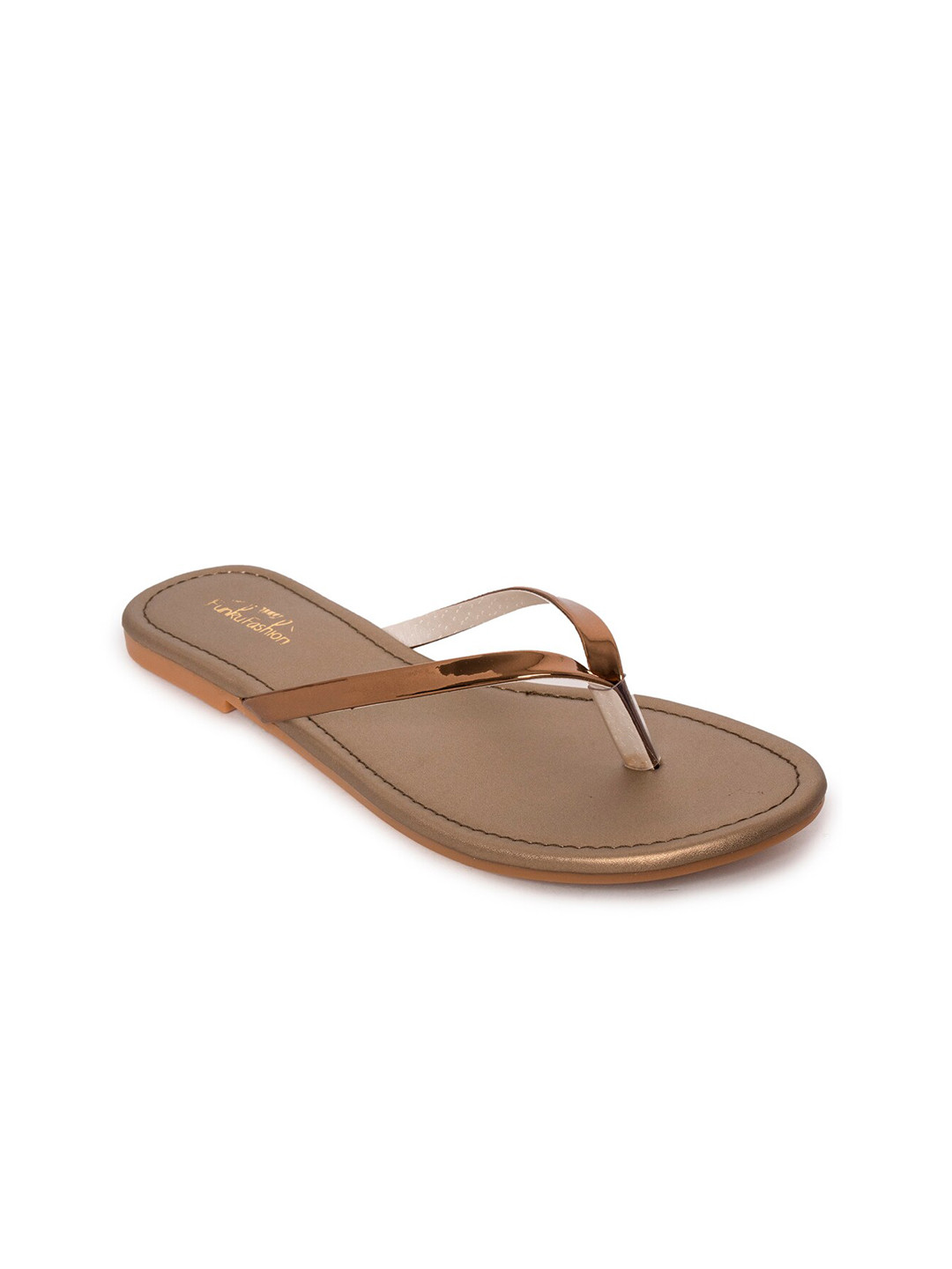 Funku Fashion Women Copper-Toned T-Strap Flats