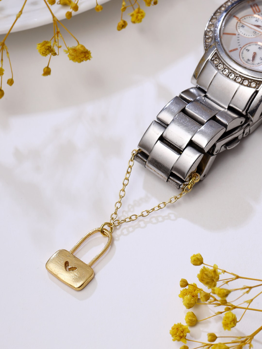 Mitali Jain Gold-Toned Heart Lock Watch Chain Charm