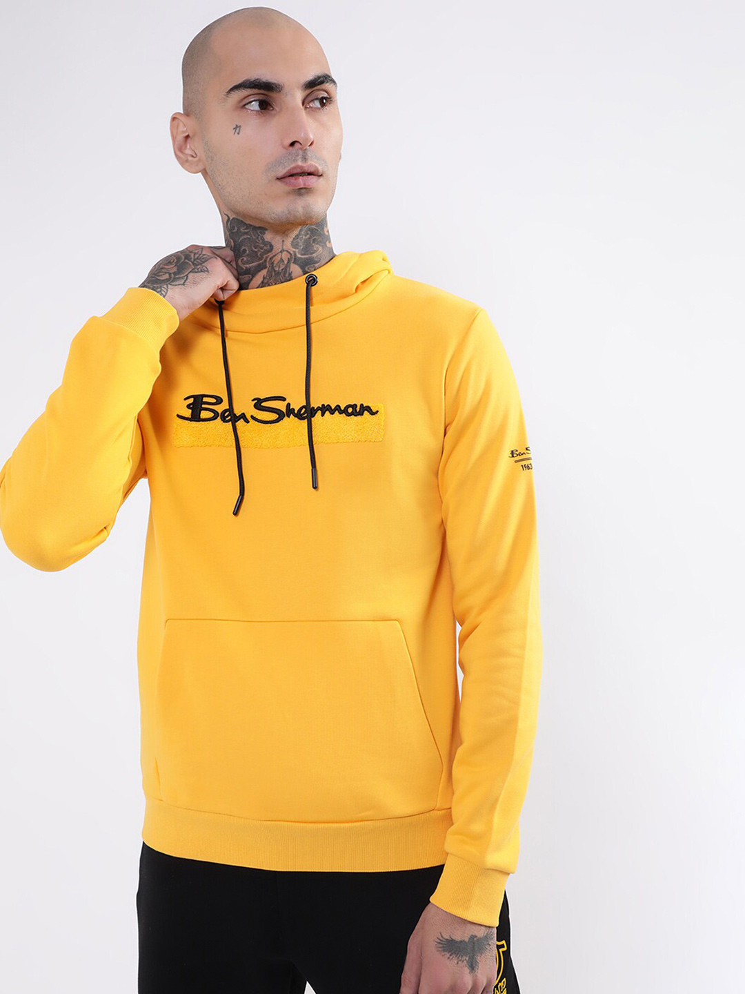 BEN SHERMAN Men Mustard Hooded Sweatshirt