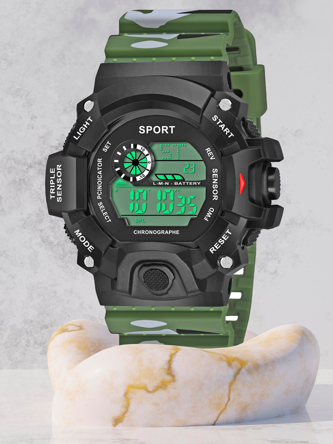 Shocknshop Men Black Dial & Black Textured Straps Digital Multi Function Watch