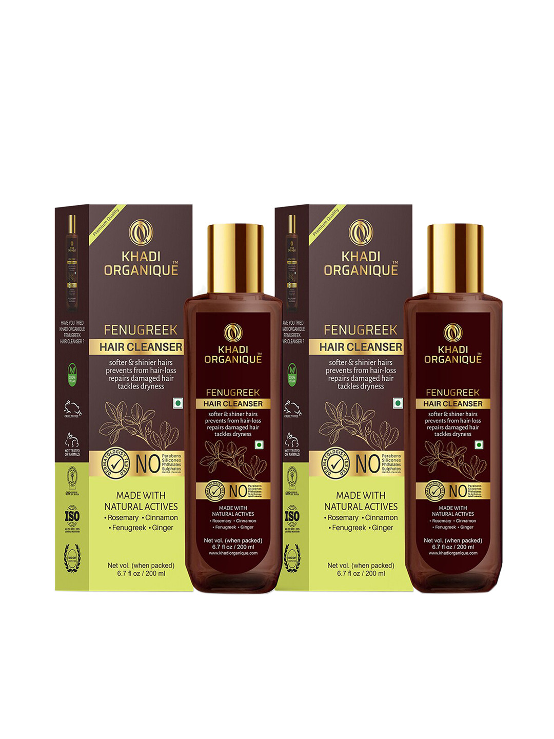 Khadi Organique Fenugreek Cleanser For Hair Dandruff (Pack Of 2) 400 ml