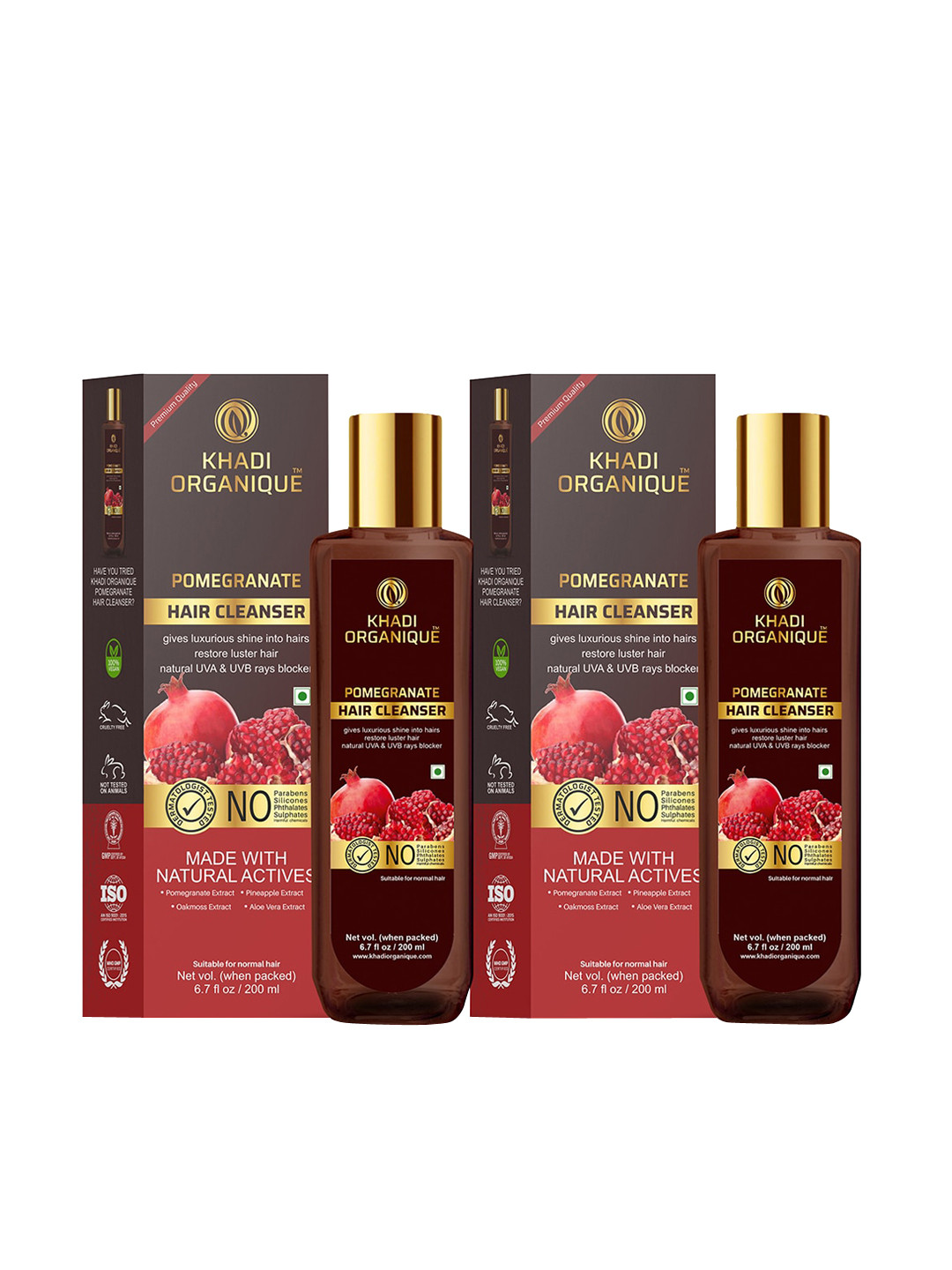 Khadi Organique Set Of 2 Pomegranate Shampoo For Hairs and UVA & UVB Rays Blocked 400ml