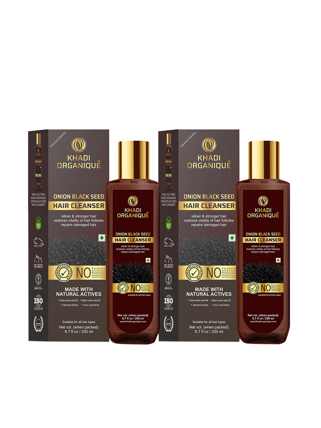 Khadi Organique Set Of 2 Onion Black Seed Hair Shampoo For Repairs Damaged Hair 400 ml