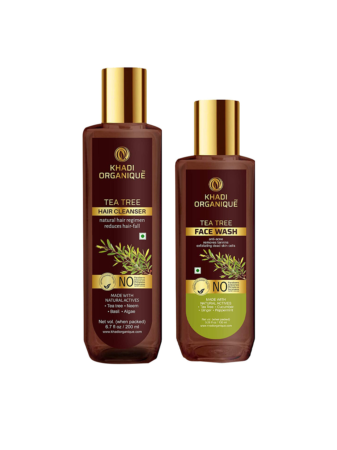 Khadi Organique Pack of 2 Tea Tree Shampoo & Face Wash 300ml