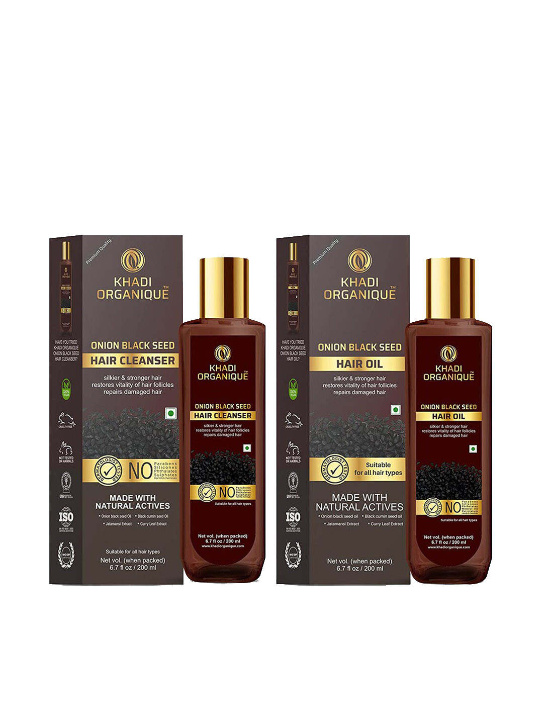 Khadi Organique Pack of 2 Onion Black Seed Shampoo and Hair Oil-400ml