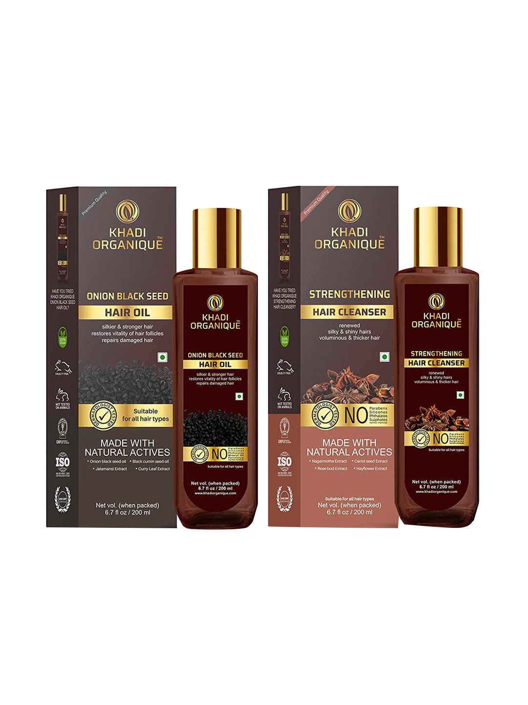 Khadi Organique Set Of 2 Onion Black Seed Hair Oil & Strengthening Hair Shampoo 400ml