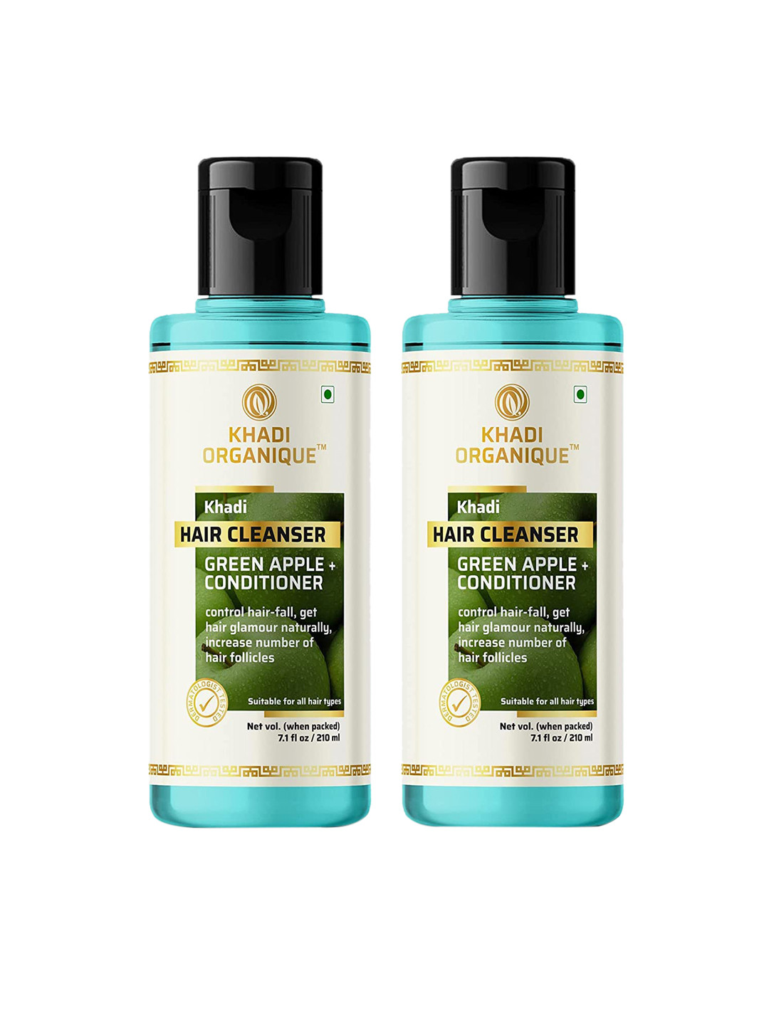 Khadi Organique Set Of 2 Green Apple Hair Shampoo & Conditioner 420ml