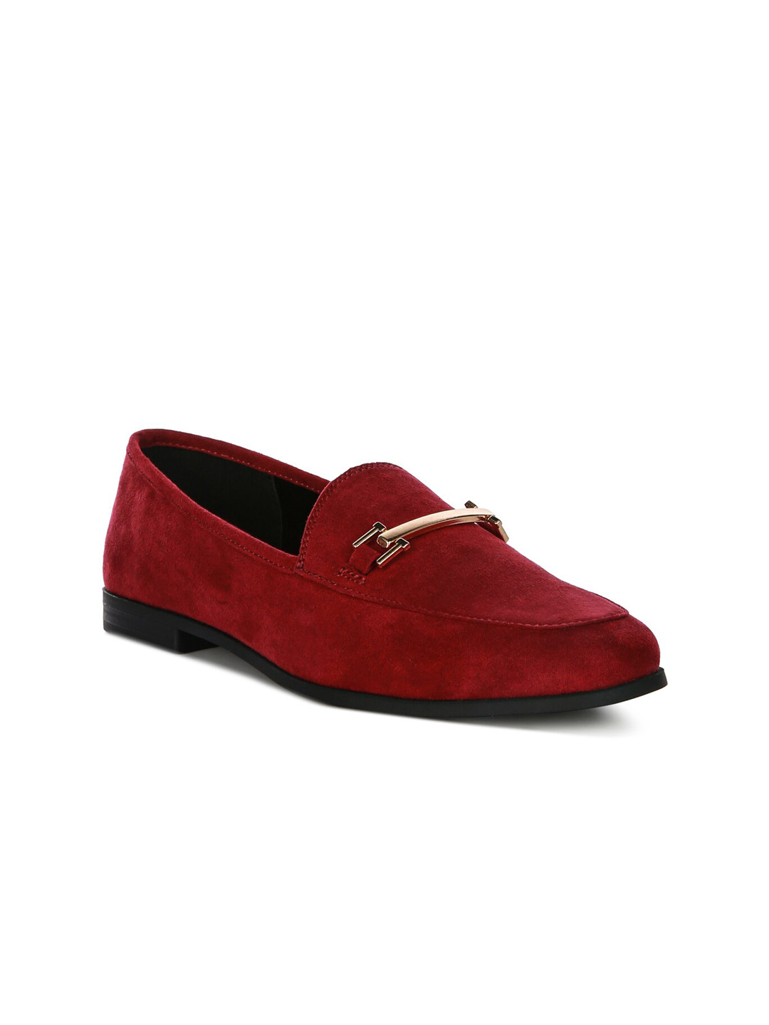 London Rag Women Burgundy Printed Suede Horsebit Loafers