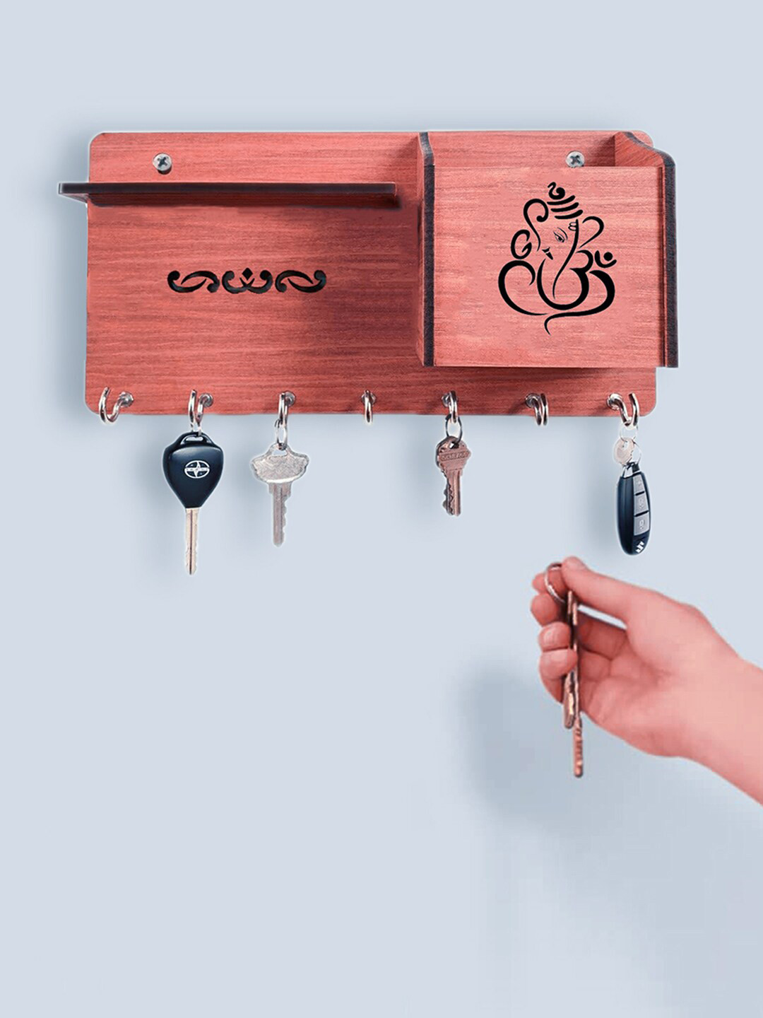 Kuber Industries Wooden Lord Ganesha Wall 7 Hooks Key Holder