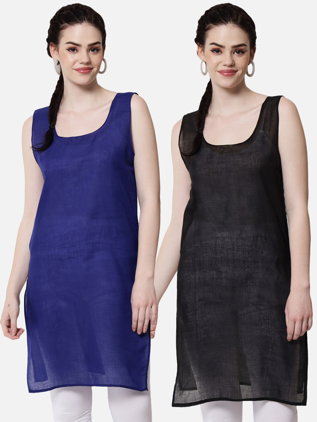 PARAMOUNT CHIKAN Women Black & Royal Blue Pack of 2 Cotton Camisoles