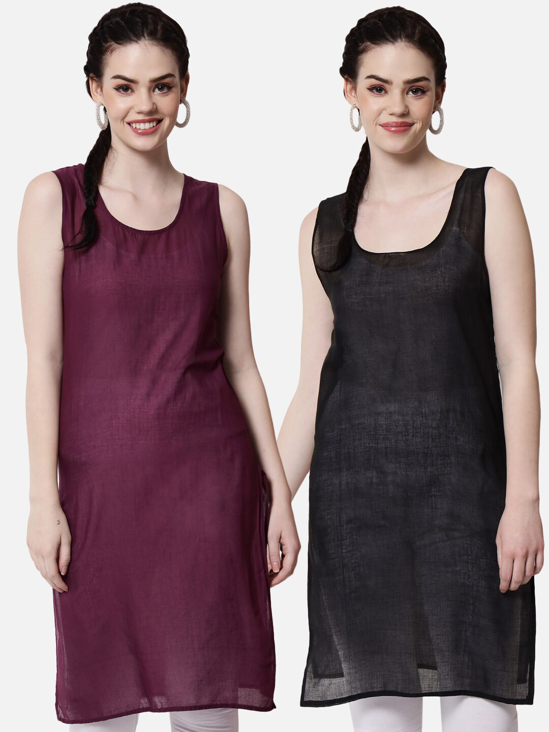 PARAMOUNT CHIKAN Women Black & Wine Pack of 2 Cotton Camisoles