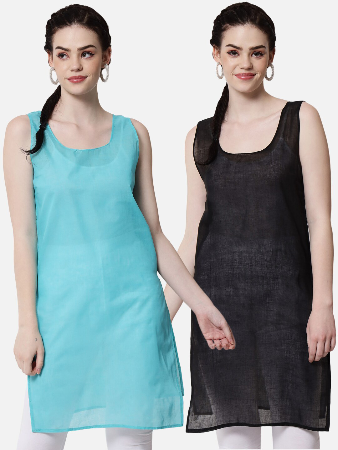 PARAMOUNT CHIKAN Women Black & Turquoise Pack of 2 Sustainable Cotton Camisoles