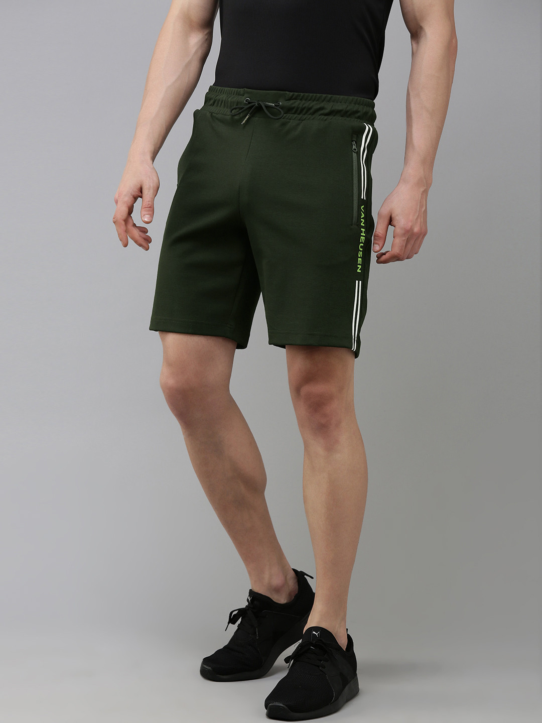 Van Heusen Men Knitted Training or Gym Sports Shorts With Side Stripe & Brand Logo