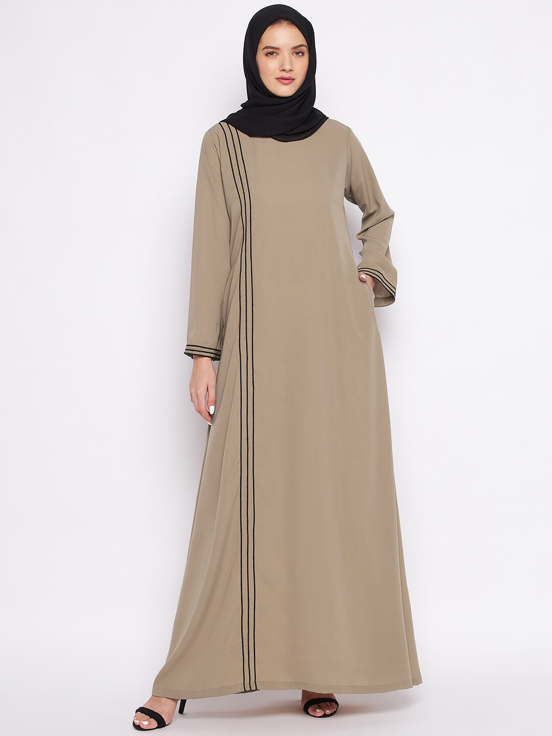 NABIA Women Beige Solid A-line Abaya Burqa