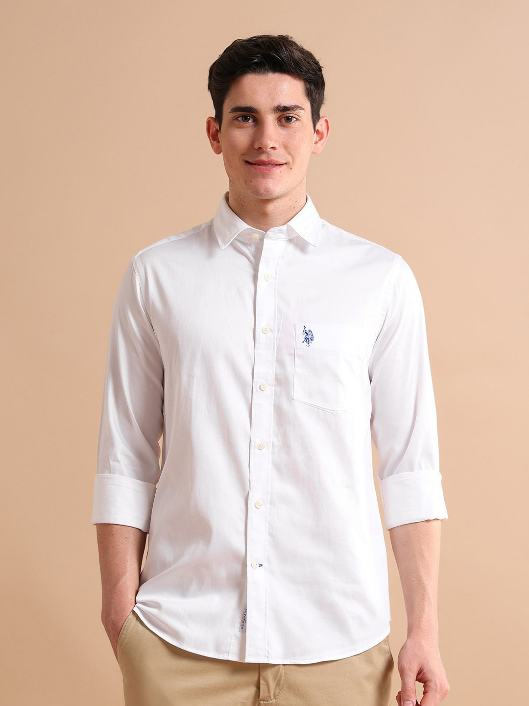 U.S. Polo Assn. Men White Pure Cotton Evening Satin Shirt
