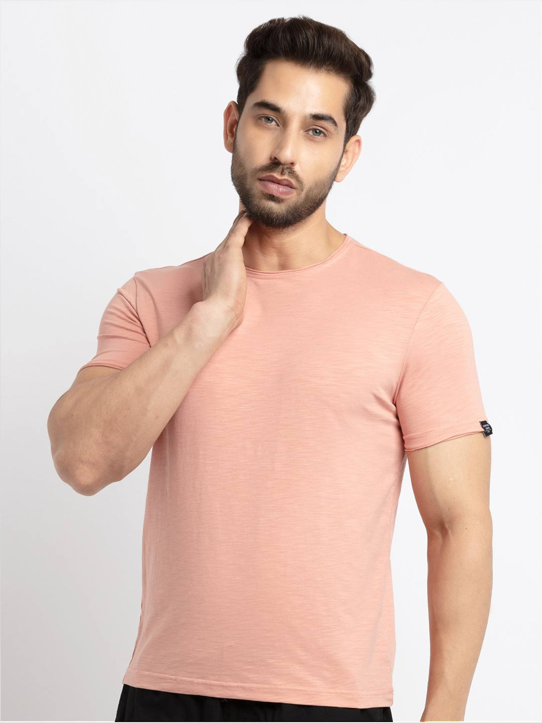 Status Quo Men Coral Round Neck Cotton T-shirt