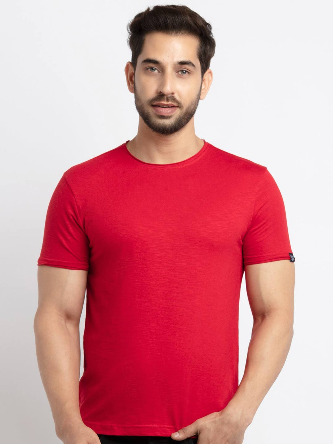 Status Quo Men Solid Red Cotton T-shirt