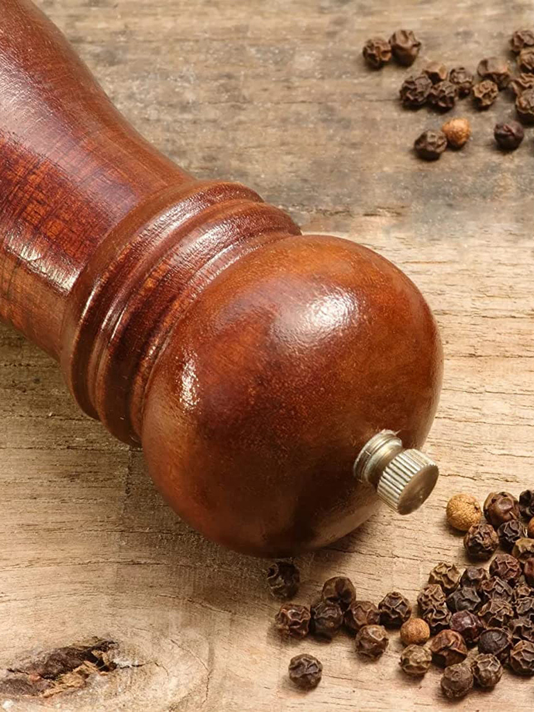 ZEVORA Brown Textured Wooden Salt & Pepper Grinder