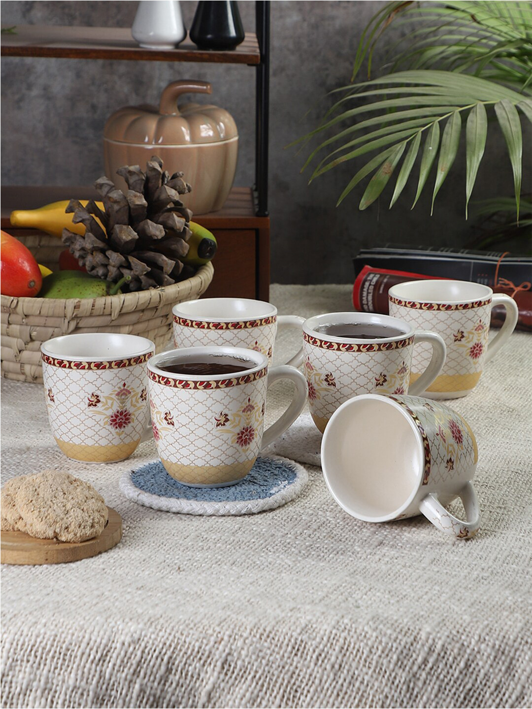 CDI Deepit Name Personalised White Floral Ceramic Microwave Safe 6 Piece Mugs-200ml